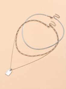 2 cái Mặt dây chuyền hình chữ nhật Lớp vòng cổ - Bạc - Xem 2