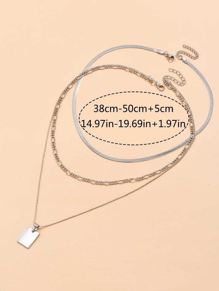 2入組矩形吊墜多層次項鍊 - 銀色 - 查看 4