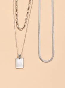 2 cái Mặt dây chuyền hình chữ nhật Lớp vòng cổ - Bạc - Xem 5