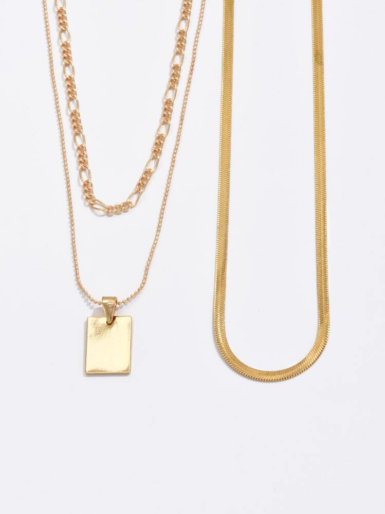 2 piezas Collar a capas rectángulo colgante - Amarillo Oro - Añade 3