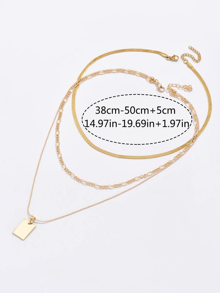 2 piezas Collar a capas rectángulo colgante - Amarillo Oro - Añade 5