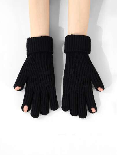 1双女士时尚手指手套加厚保暖防寒触屏手套适合冬季户外运动、骑行