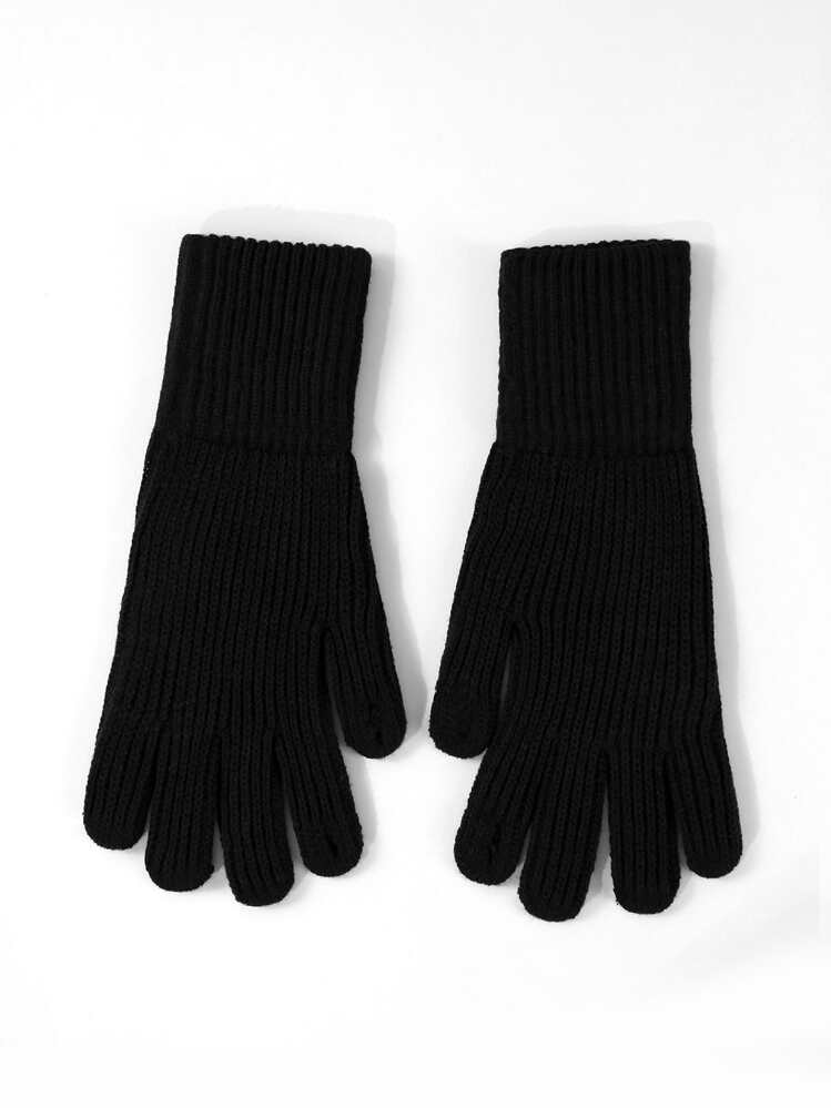 1pair Women's Fashionable Finger Gloves Thickened And Warm Anti-Cold Touch Screen Gloves, Suitable For Winter Outdoor Sports, Riding - Black - View 3