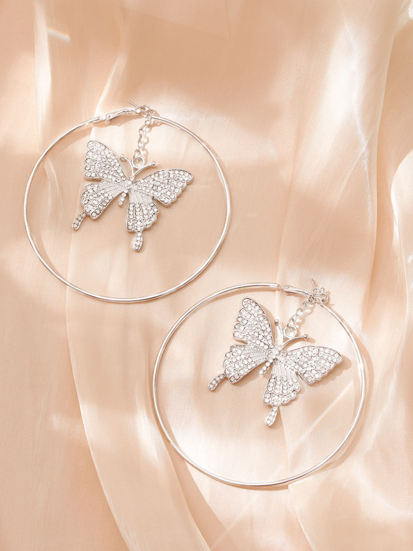 SHEIN ICON Rhinestone Butterfly Drop Earrings