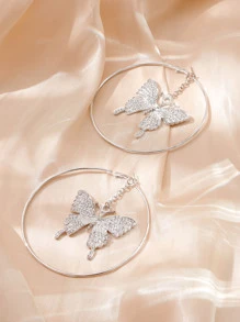 SHEIN ICON Pendientes largos con diamante de imitación con mariposa - Plateado - Ver 2