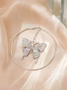 SHEIN ICON Pendientes largos con diamante de imitación con mariposa - Plateado - Ver 3