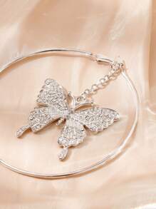 SHEIN ICON Pendientes largos con diamante de imitación con mariposa - Plateado - Ver 4