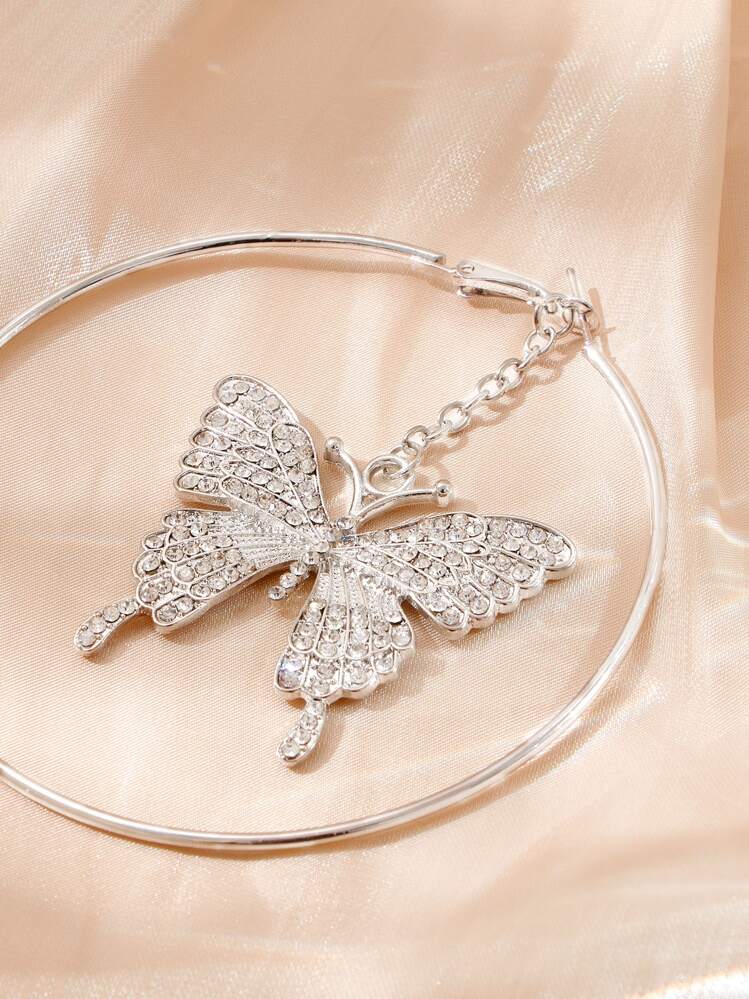 SHEIN ICON 水鑽蝴蝶耳墜 - 銀色 - 查看 4