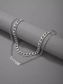 Collar a capas con diseño de letra - Plateado - Ver 1