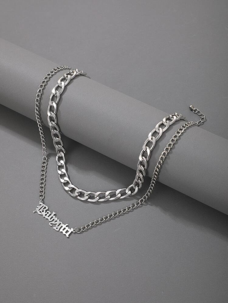 Collar a capas con diseño de letra - Plateado - Añade 1