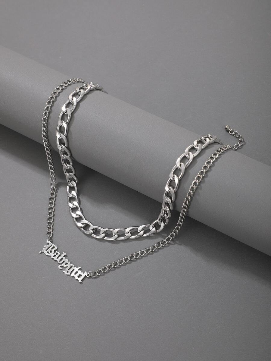 Collar a capas con diseño de letra - Plateado - Ver 1