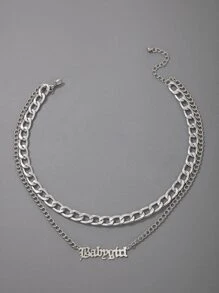 Collar a capas con diseño de letra - Plateado - Ver 3