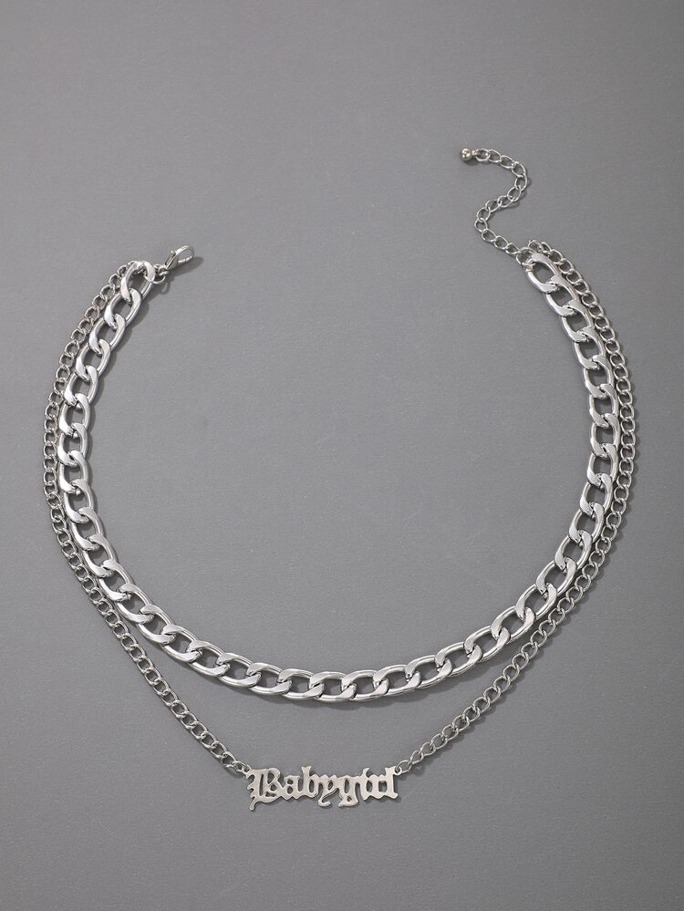 Collar a capas con diseño de letra - Plateado - Añade 3