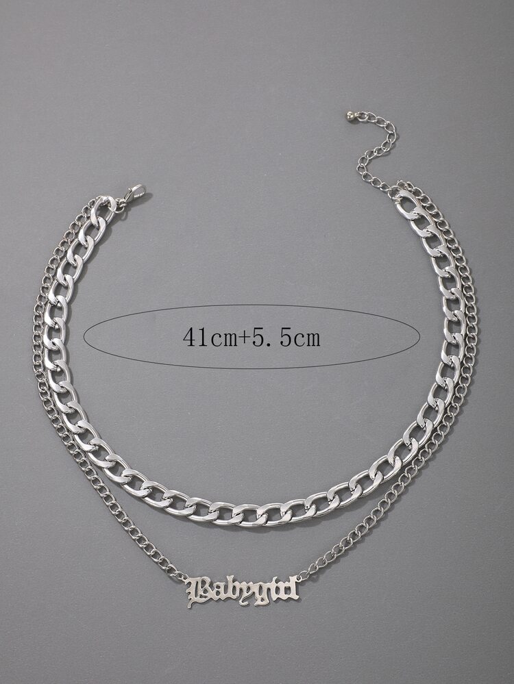 Collar a capas con diseño de letra - Plateado - Añade 4