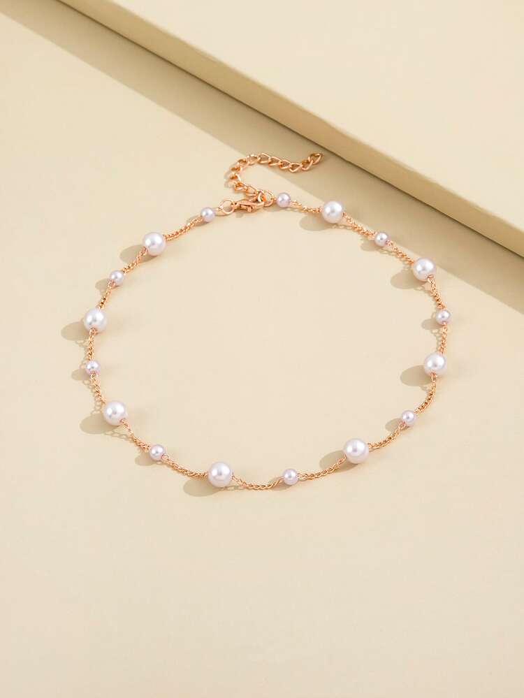 Faux Pearl Decor Necklace - Rose Gold - View 2
