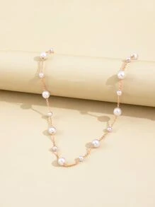 Faux Pearl Decor Necklace - Rose Gold - View 3
