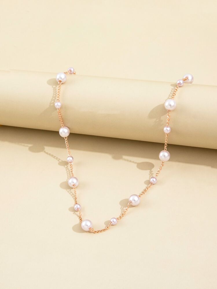 Faux Pearl Decor Necklace - Rose Gold - View 3