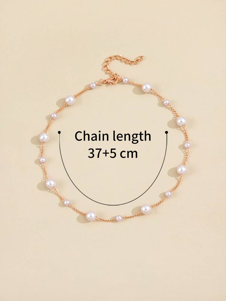 Faux Pearl Decor Necklace - Rose Gold - View 4