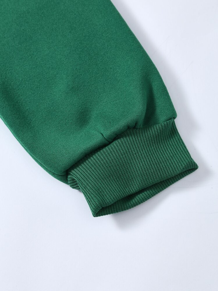 INAWLY Capucha con estampado de letra con bolsillo de canguro con cordón con forro térmico - Verde - Añade 4
