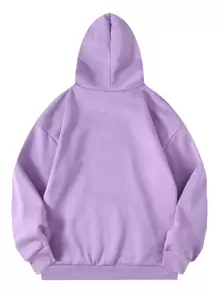 SHEIN EZwear Letter Graphic Kangaroo Pocket Drawstring Thermal Hoodie - Lilac Purple - View 2
