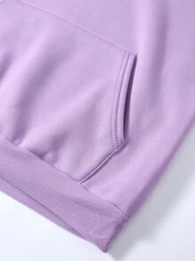 SHEIN EZwear Letter Graphic Kangaroo Pocket Drawstring Thermal Hoodie - Lilac Purple - View 3