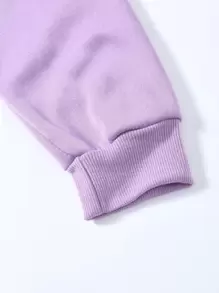 SHEIN EZwear Letter Graphic Kangaroo Pocket Drawstring Thermal Hoodie - Lilac Purple - View 4