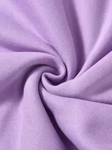 SHEIN EZwear Letter Graphic Kangaroo Pocket Drawstring Thermal Hoodie - Lilac Purple - View 7