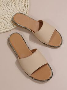 Litchi Embossed Single Band Slides - Khaki - View 4