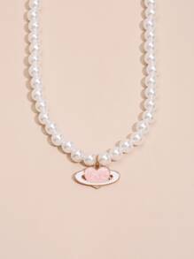 Collar con accesorio de corazón con cuenta con perla artificial - Blanco - Ver 4