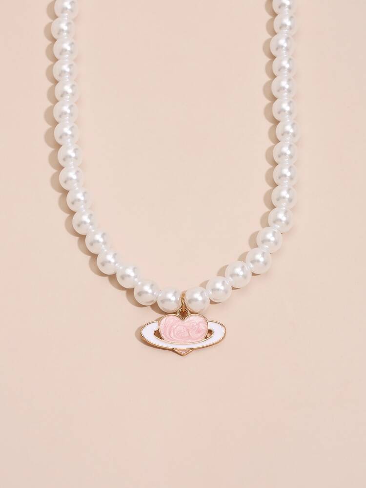 Vòng cổ đính hạt ngọc trai trái tim Charm Faux - trắng - Xem 4