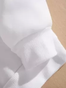 SHEIN EZwear Letter & Butterfly Print Kangaroo Pocket Drawstring Thermal Hoodie - White - View 5