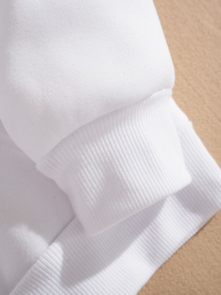 SHEIN EZwear Capucha térmica letra y mariposa con estampado con bolsillo de canguro con cordón - Blanco - Añade 5