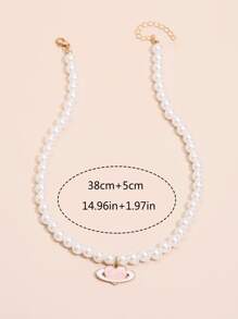 Collar con accesorio de corazón con cuenta con perla artificial - Blanco - Ver 5