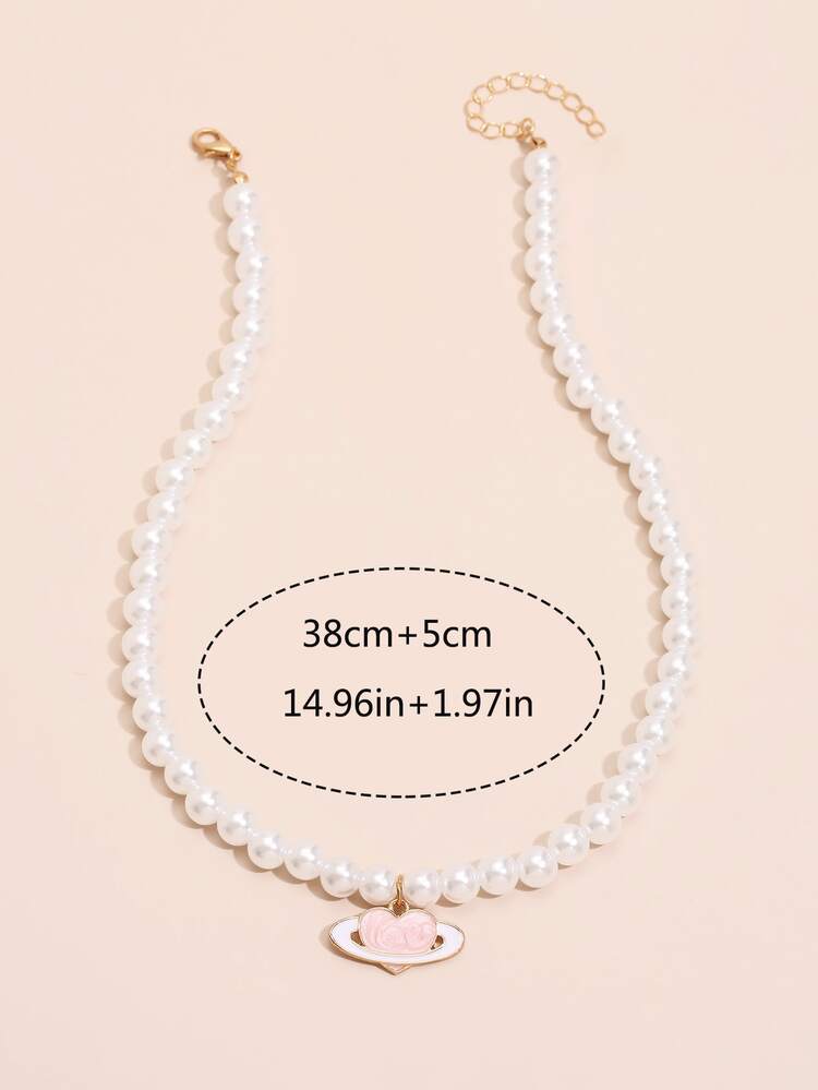 Vòng cổ đính hạt ngọc trai trái tim Charm Faux - trắng - Xem 5