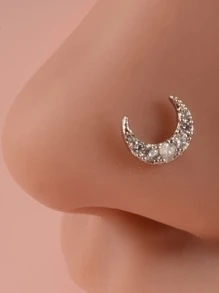 Đơn Giản & Phong Cách Đính Đá Cubic Zirconia Mặt Trăng Trang Trí Mũi Đinh Không Cần Xỏ Kẹp Giả Cho Phụ Nữ & Bé Gái - Bạc - Xem 1