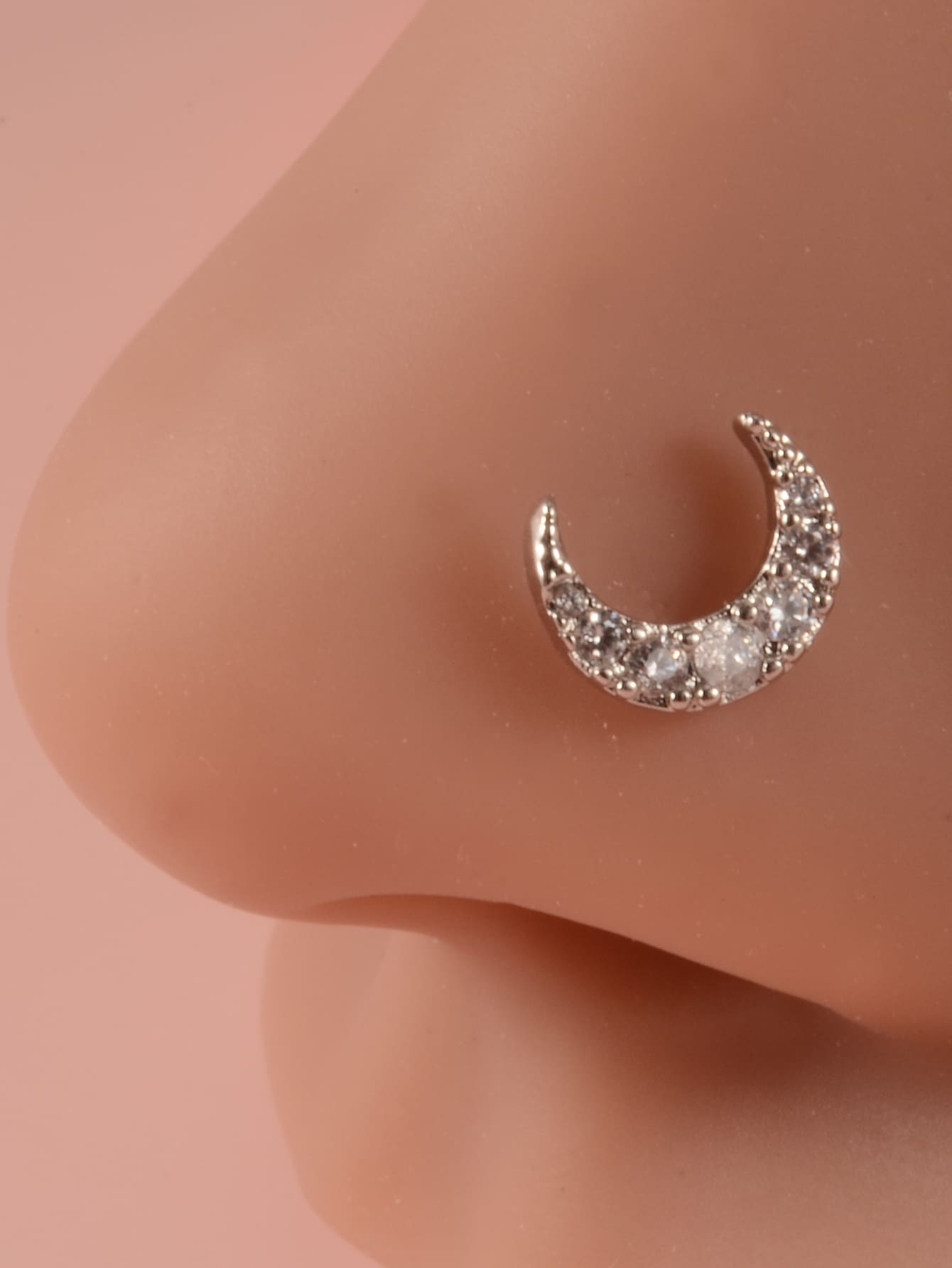 Đơn Giản & Phong Cách Đính Đá Cubic Zirconia Mặt Trăng Trang Trí Mũi Đinh Không Cần Xỏ Kẹp Giả Cho Phụ Nữ & Bé Gái - Bạc - Xem 1