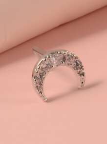 Đơn Giản & Phong Cách Đính Đá Cubic Zirconia Mặt Trăng Trang Trí Mũi Đinh Không Cần Xỏ Kẹp Giả Cho Phụ Nữ & Bé Gái - Bạc - Xem 2