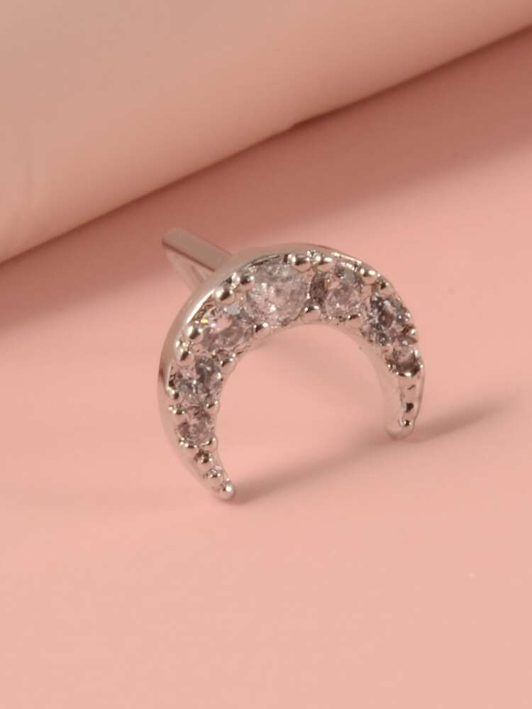 Đơn Giản & Phong Cách Đính Đá Cubic Zirconia Mặt Trăng Trang Trí Mũi Đinh Không Cần Xỏ Kẹp Giả Cho Phụ Nữ & Bé Gái - Bạc - Xem 2