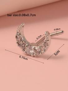 Đơn Giản & Phong Cách Đính Đá Cubic Zirconia Mặt Trăng Trang Trí Mũi Đinh Không Cần Xỏ Kẹp Giả Cho Phụ Nữ & Bé Gái - Bạc - Xem 3