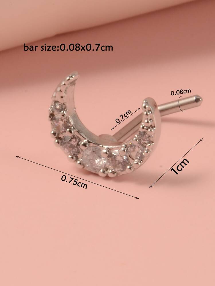 Đơn Giản & Phong Cách Đính Đá Cubic Zirconia Mặt Trăng Trang Trí Mũi Đinh Không Cần Xỏ Kẹp Giả Cho Phụ Nữ & Bé Gái - Bạc - Xem 3