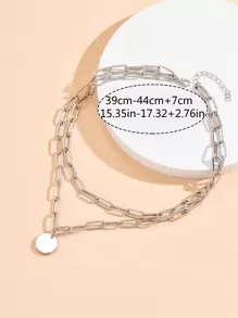 Round Charm Layered Necklace - Silver - View 5