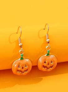 Halloween Pumpkin Drop Earrings - Multicolor - View 2