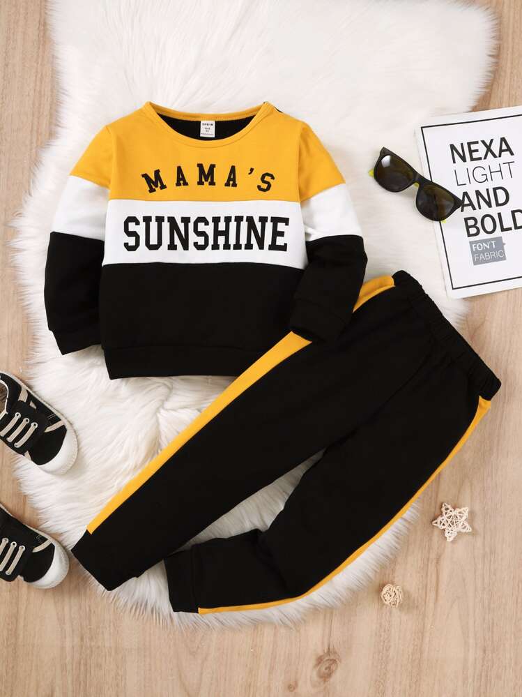 Niños Pantalones deportivos con sudadera de color combinado con estampado de letra - Multicolor - Añade 1