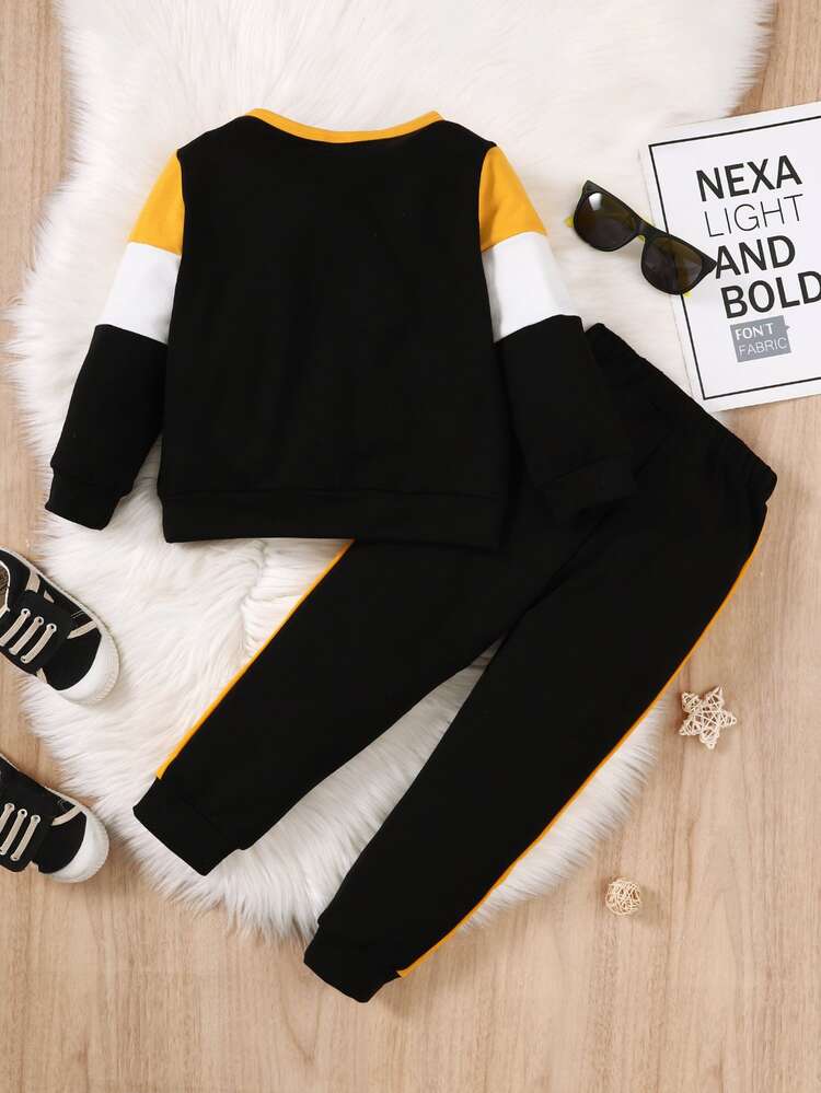 Niños Pantalones deportivos con sudadera de color combinado con estampado de letra - Multicolor - Añade 2