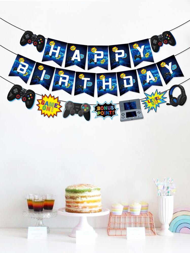 3pcs Birthday Party Gamepad Theme Pull Flag - Multicolor - View 1