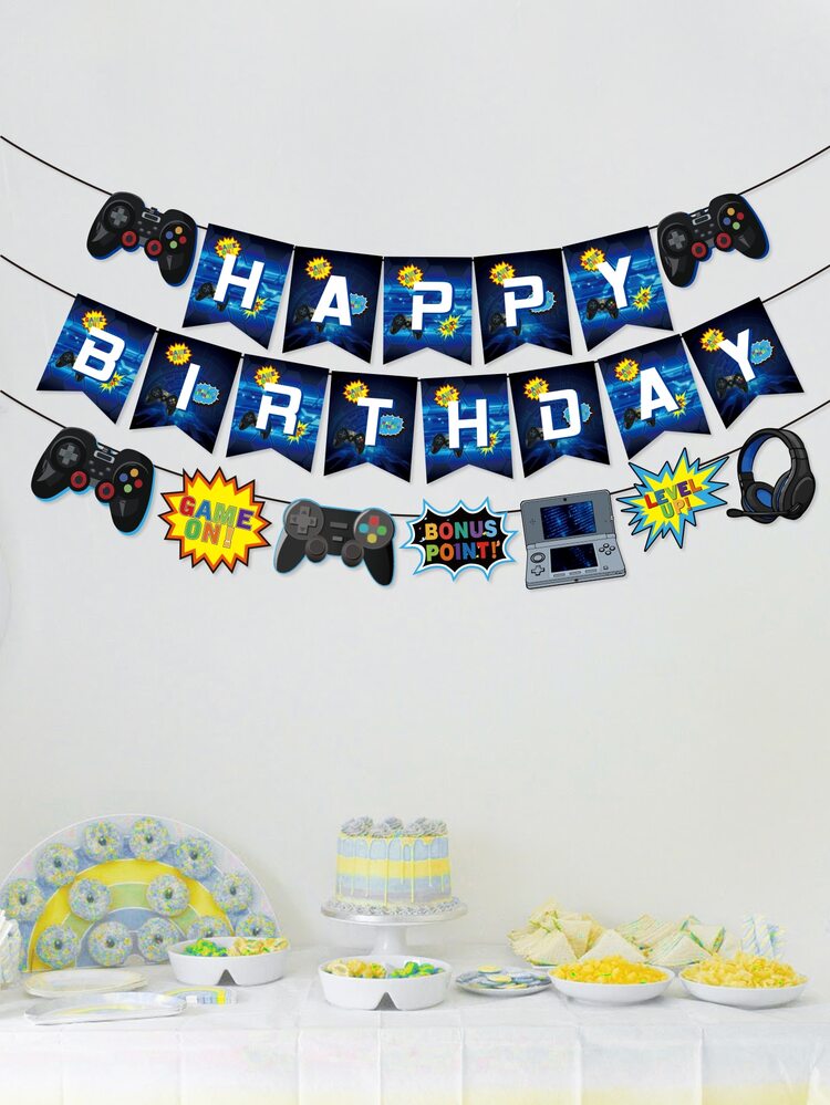 3pcs Birthday Party Gamepad Theme Pull Flag - Multicolor - View 2
