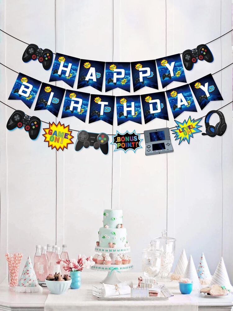3pcs Birthday Party Gamepad Theme Pull Flag - Multicolor - View 3