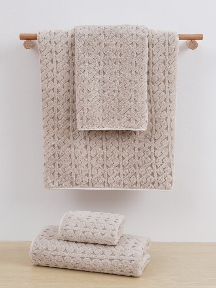 1入組提花浴巾和毛巾 - 卡其色 - 查看 2