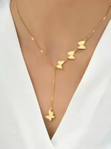 Butterfly Charm Y Lariat Necklace - Yellow Gold - View 1