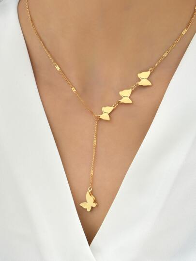 Butterfly Charm Y Lariat Necklace
